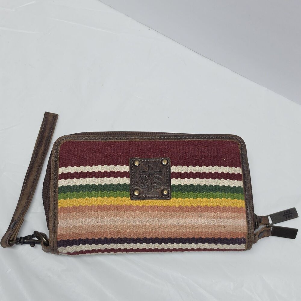 STS Ranchwear Buffalo Girl Multi Color Leather Woven Striped Clutch Wallet